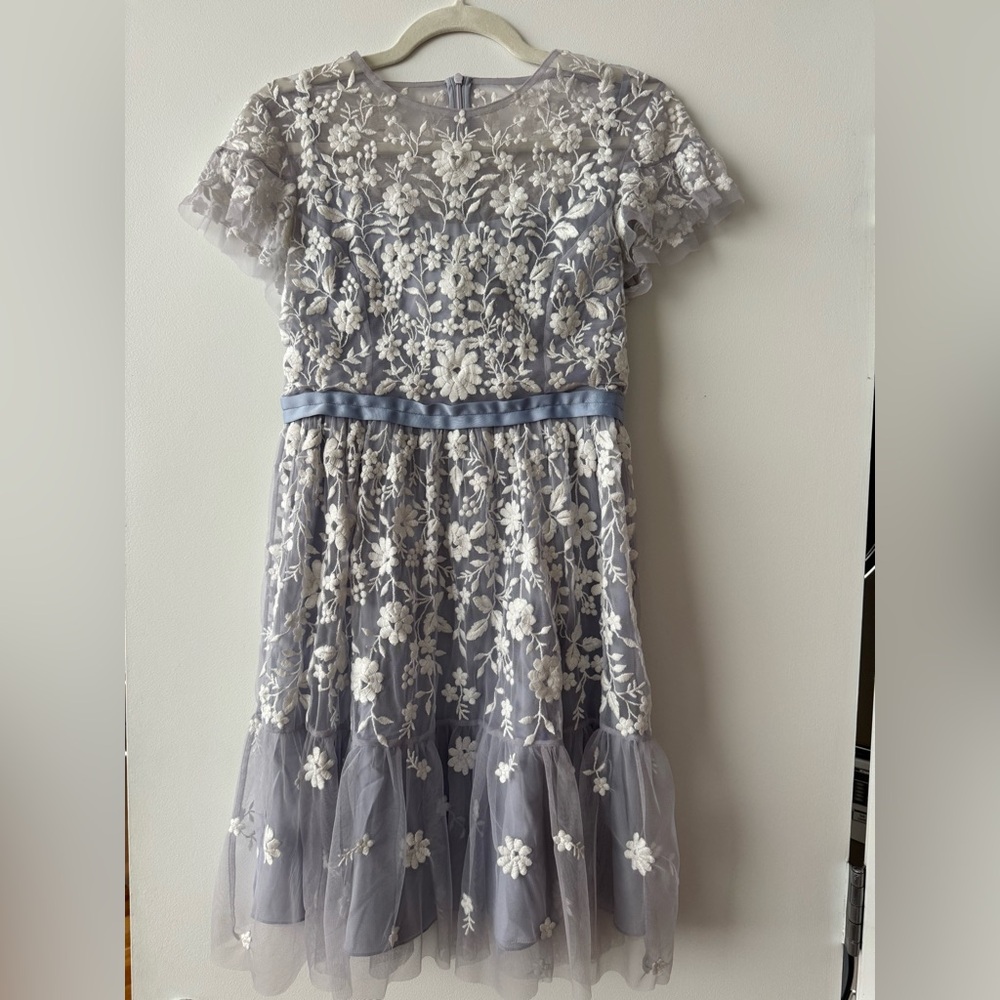 Needle & Thread White and Dusty Purple Flutter Sleeve Dress